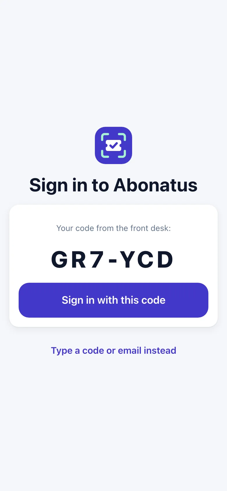 Signing in with the desk's QR code