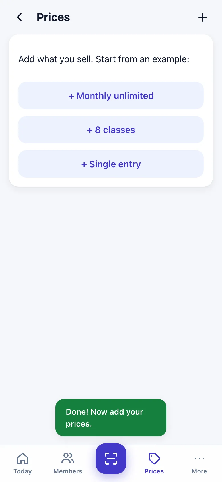 The empty price list, with examples