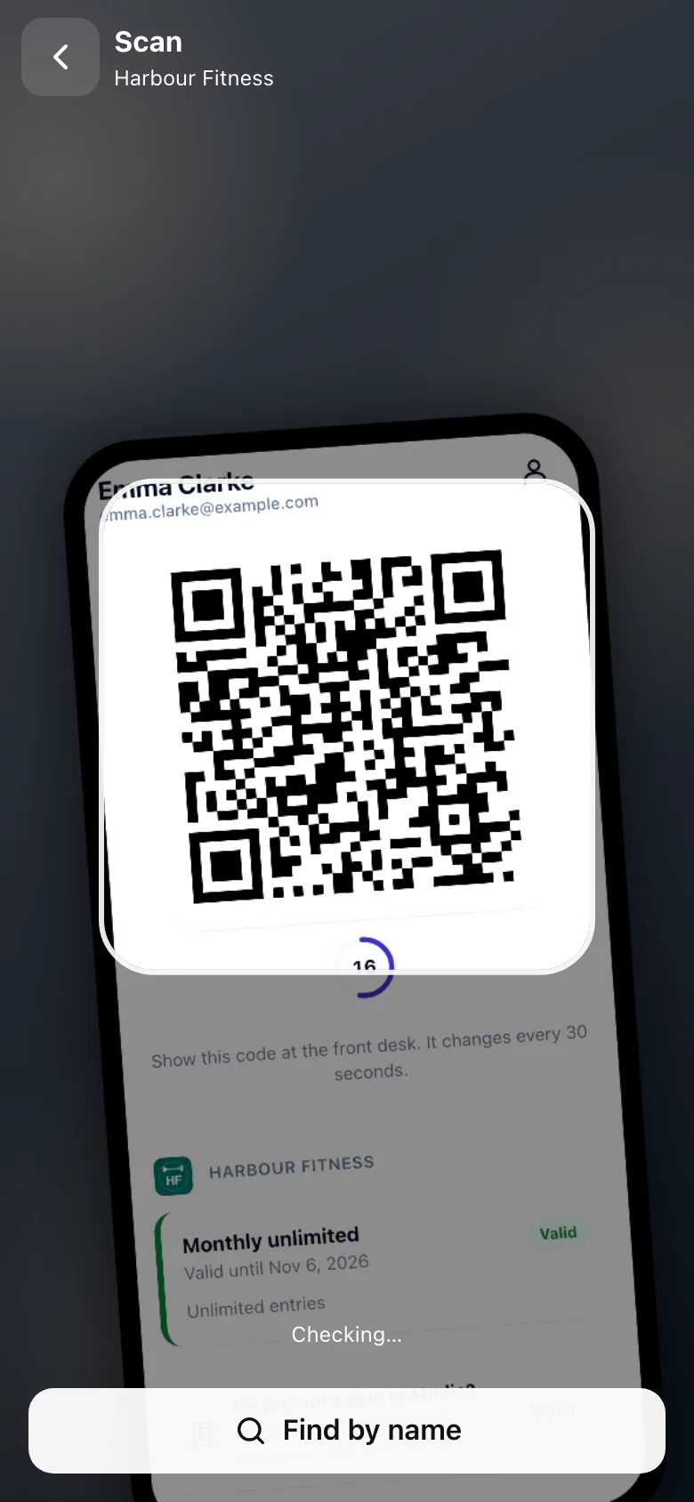 The camera reads the member's code