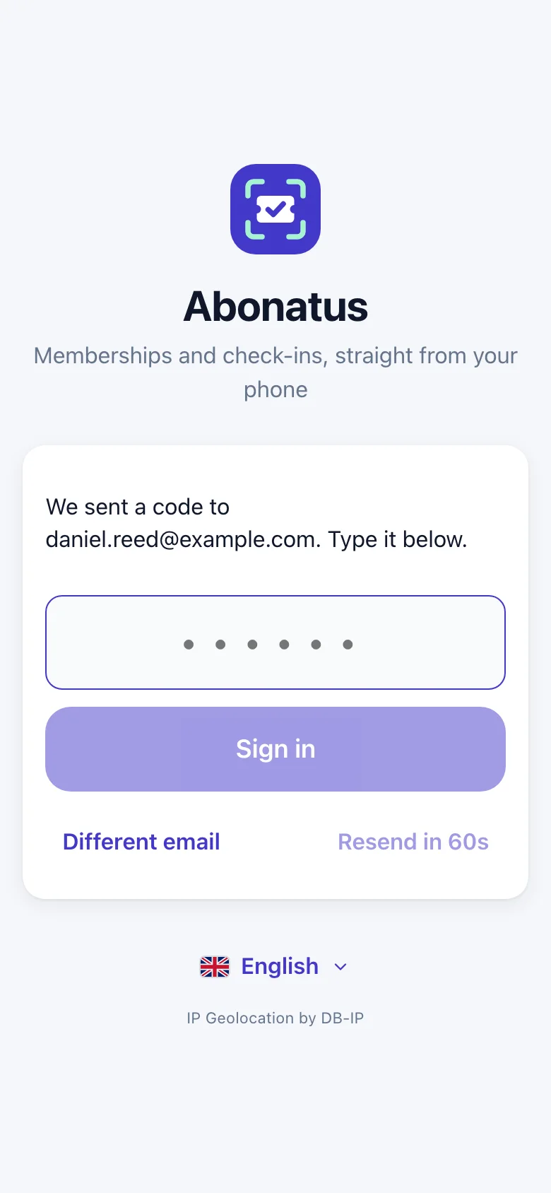 Typing the code from the email