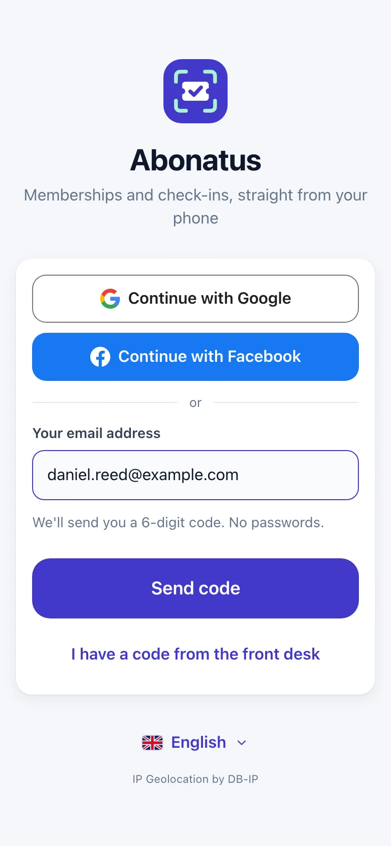 The sign-in screen