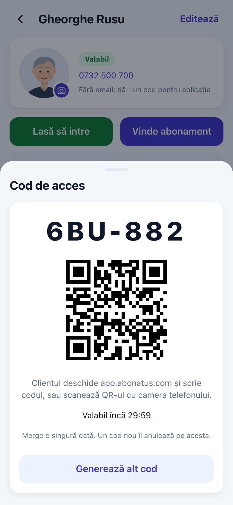 Cod de acces de la recepție