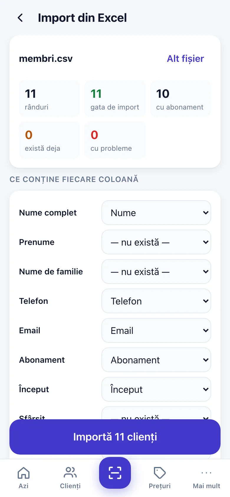 Verifici rândurile înainte de import