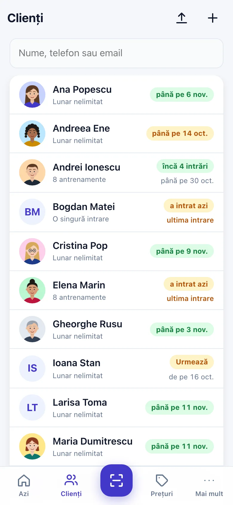 Lista de clienți