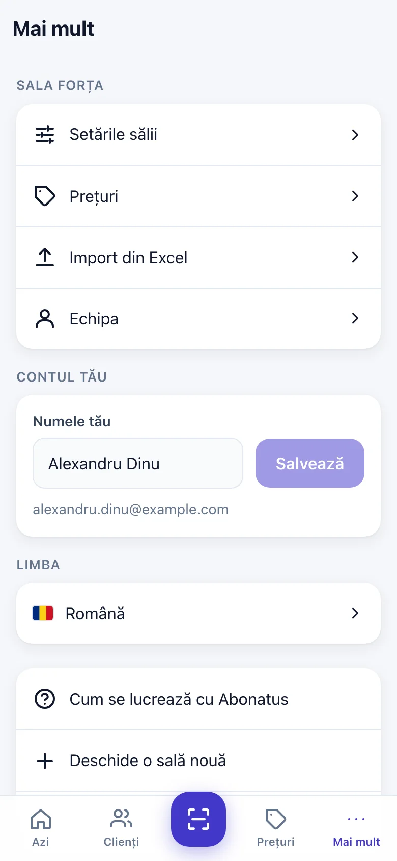 Ecranul „Mai mult”