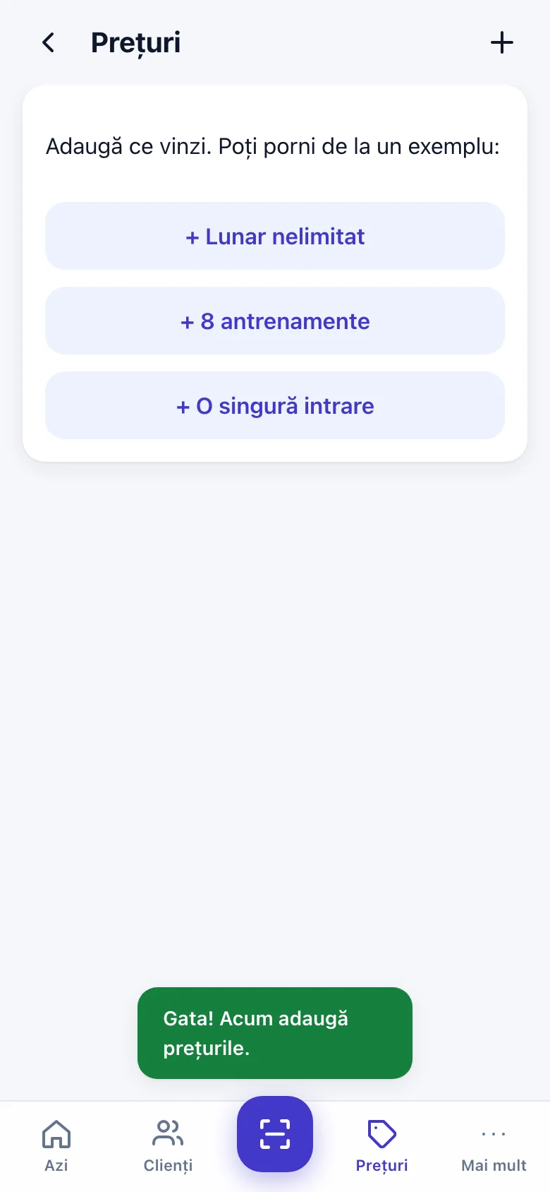 Lista de prețuri goală, cu exemple