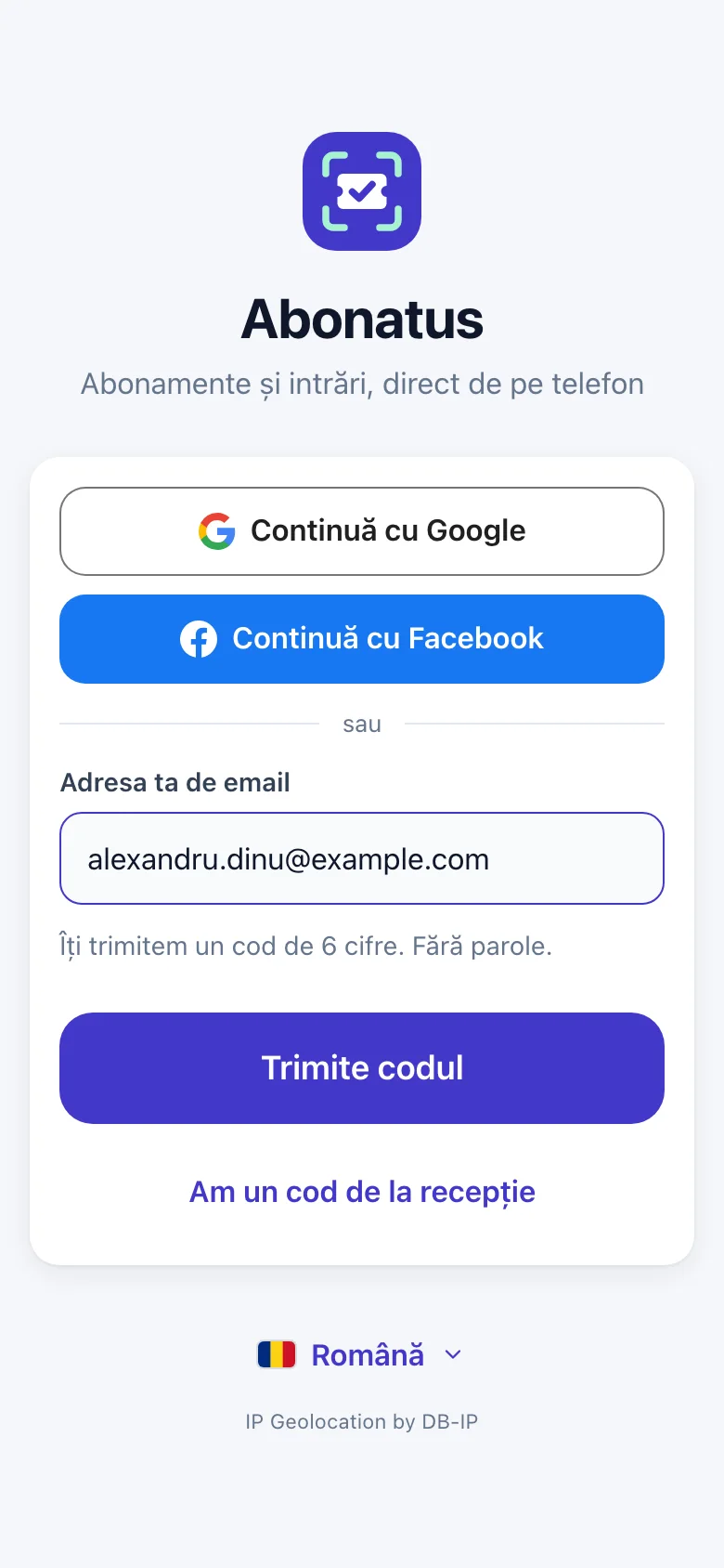 Ecranul de intrare