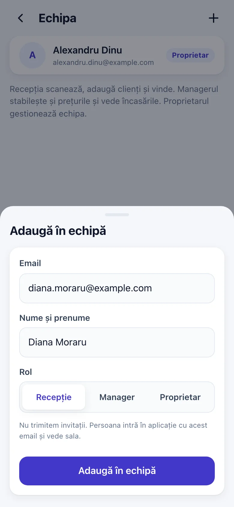 Adaugi pe cineva în echipă